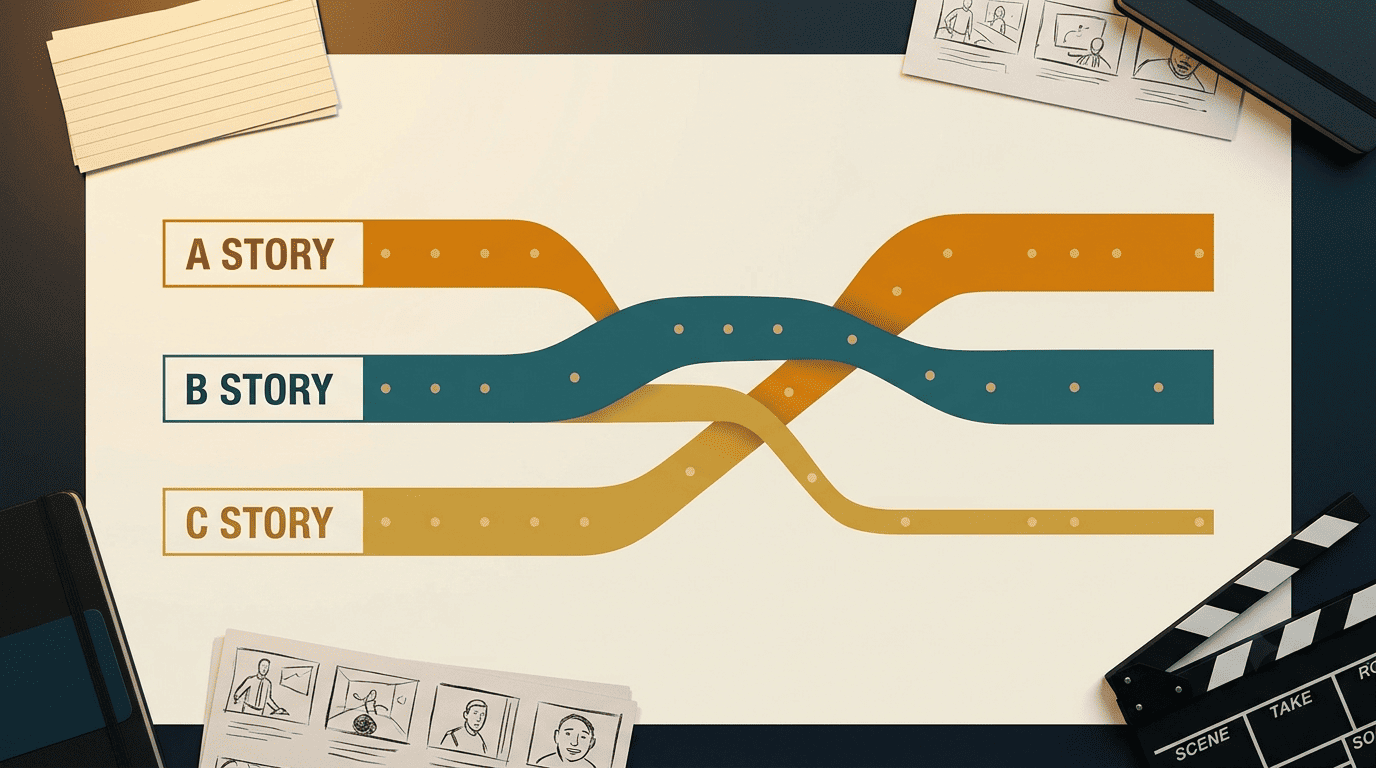 Diagram of A, B, and C storylines braiding across a TV pilot episode