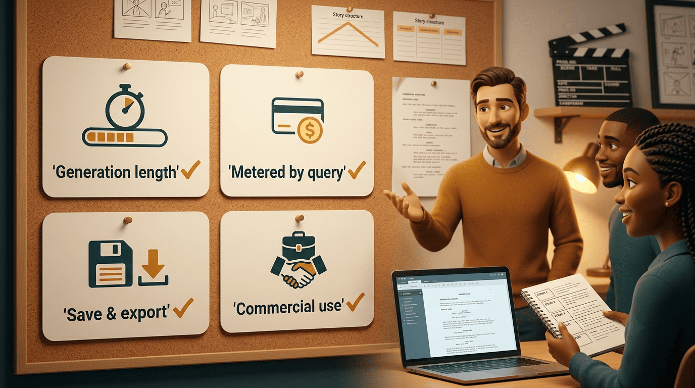 Checklist of four things to verify in a free AI script tool